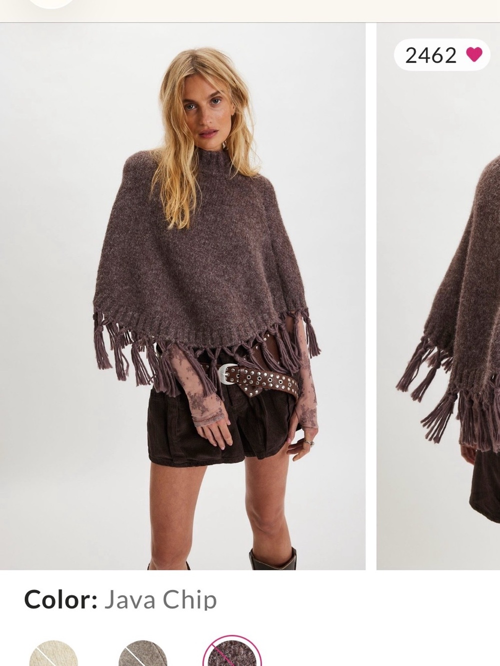 Fringed Knit Poncho in Java Chip - Women Accessories